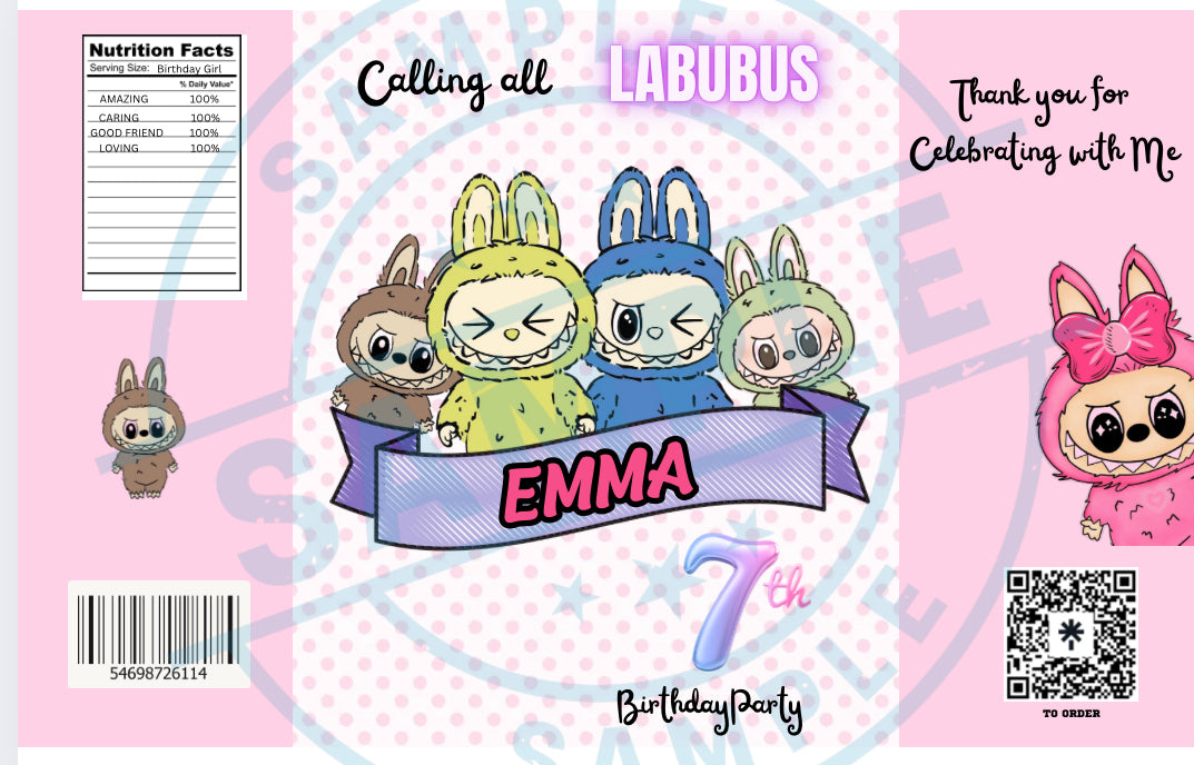 LABUBUS Party Favors Chips Bags and Chocolate Wrappers