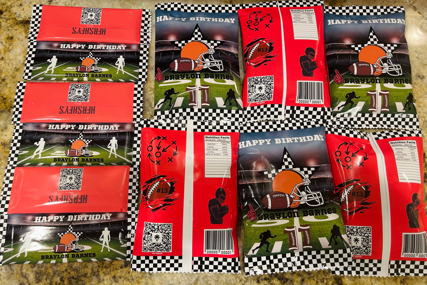 Sports Birthday Party Favors Chips Bags and Chocolate labels