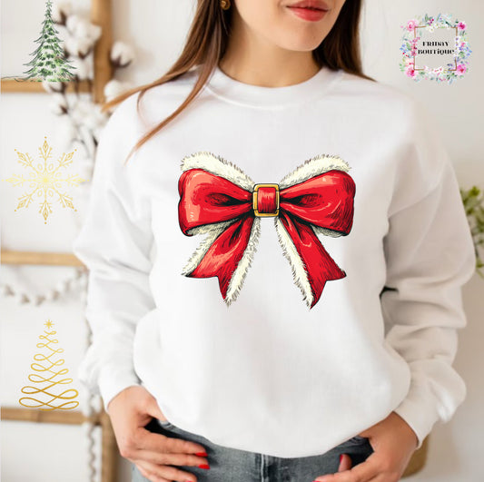 Red and White Bow Christmas crewneck