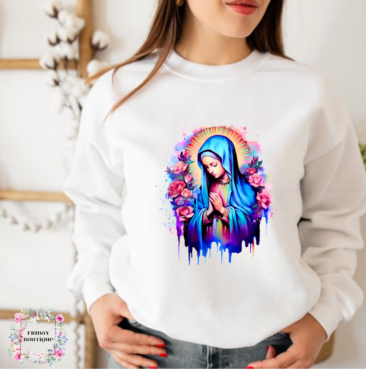 Virgen Fátima white crewneck