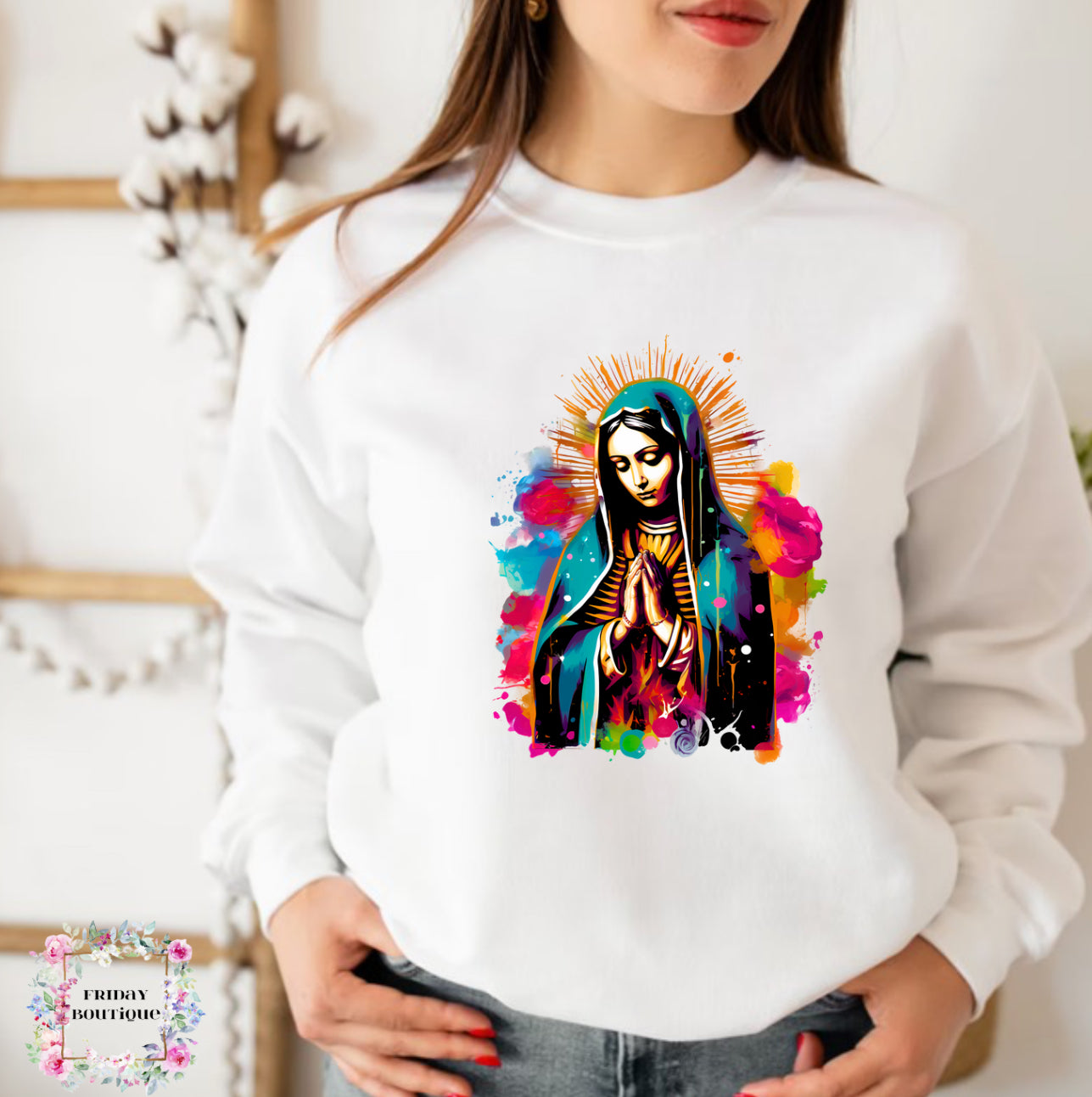 Virgencita white crewneck