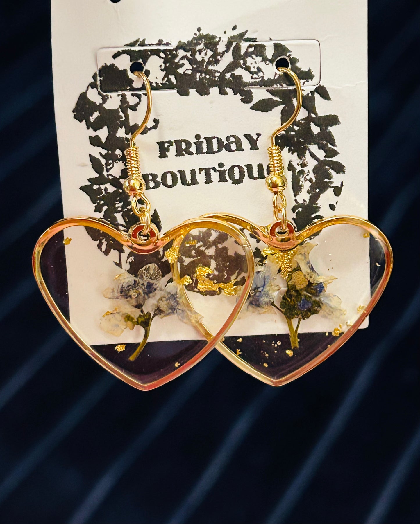 Pressed Flowers heart Earrings