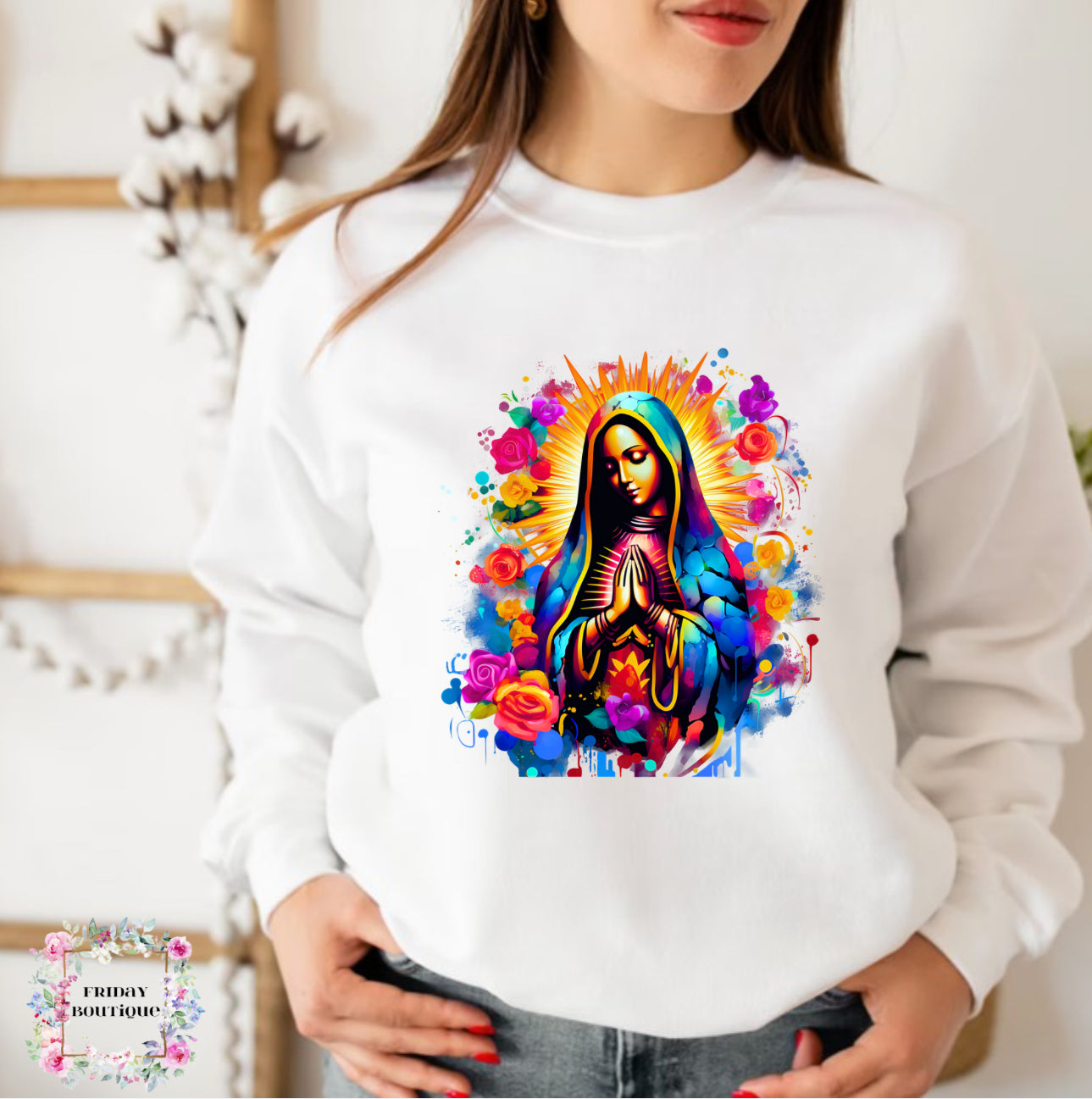 Yellow flowers white crewneck