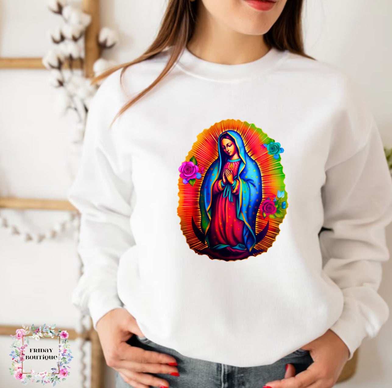 Virgin Mary white crewneck