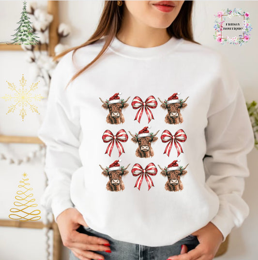 Small Town Highland cow Christmas Crewneck