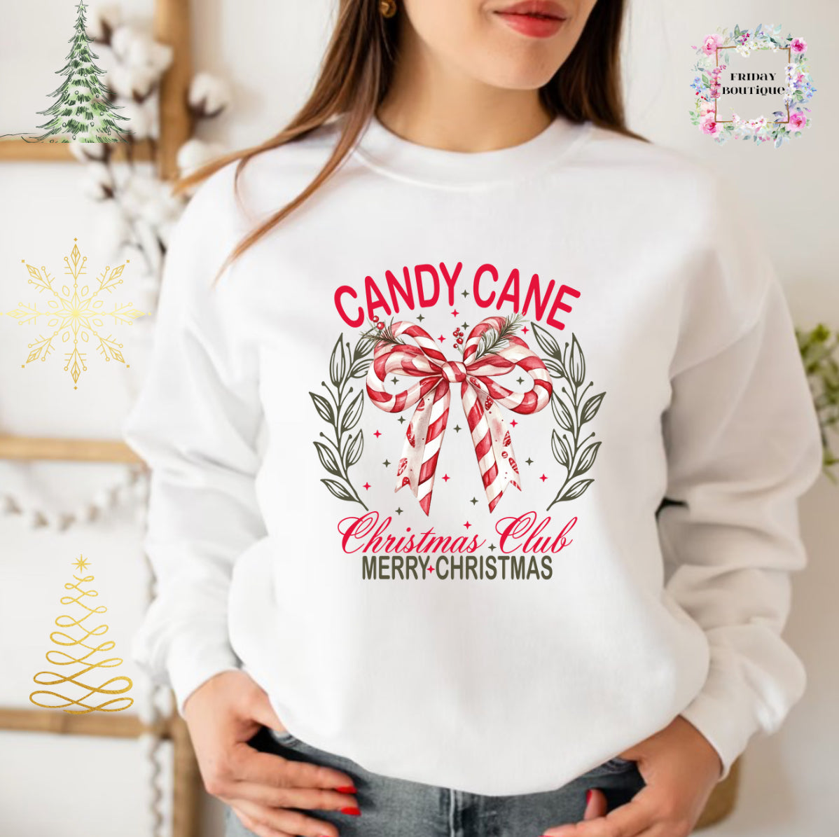 Candy Cane and Gingerbread Club Christmas crewneck