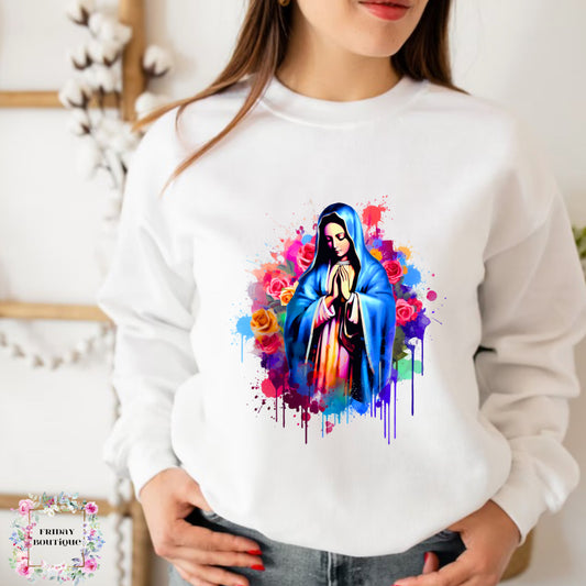 Paint and roses white crewneck