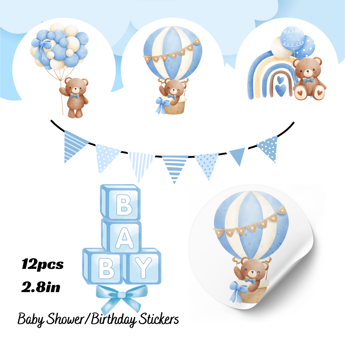 Baby shower stickers and goodie bags