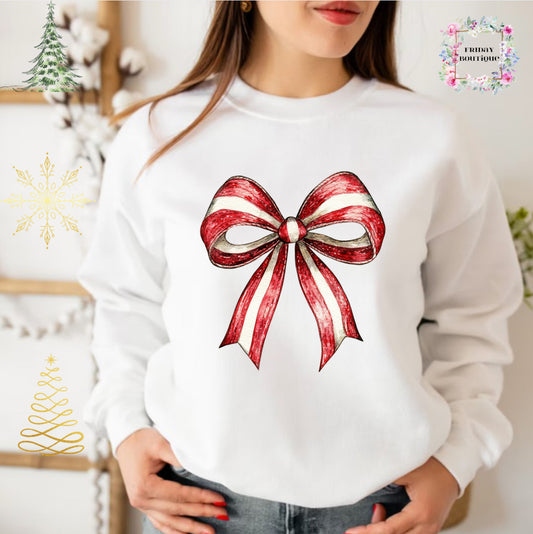 Red and White Bow Christmas crewneck