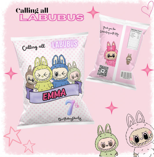 LABUBUS Party Favors Chips Bags and Chocolate Wrappers
