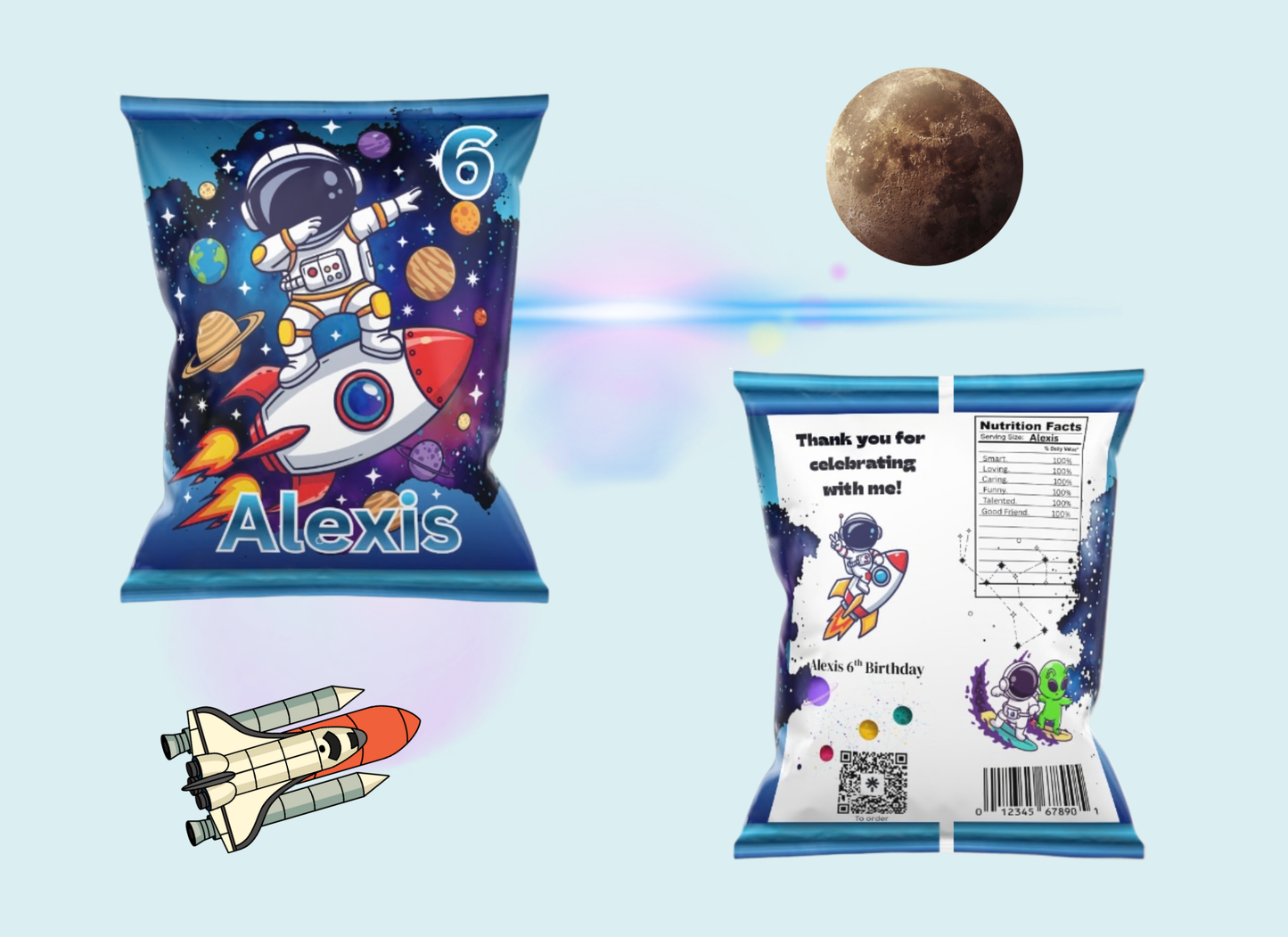 Astronaut Birthday Party custom Chip bags and party favors