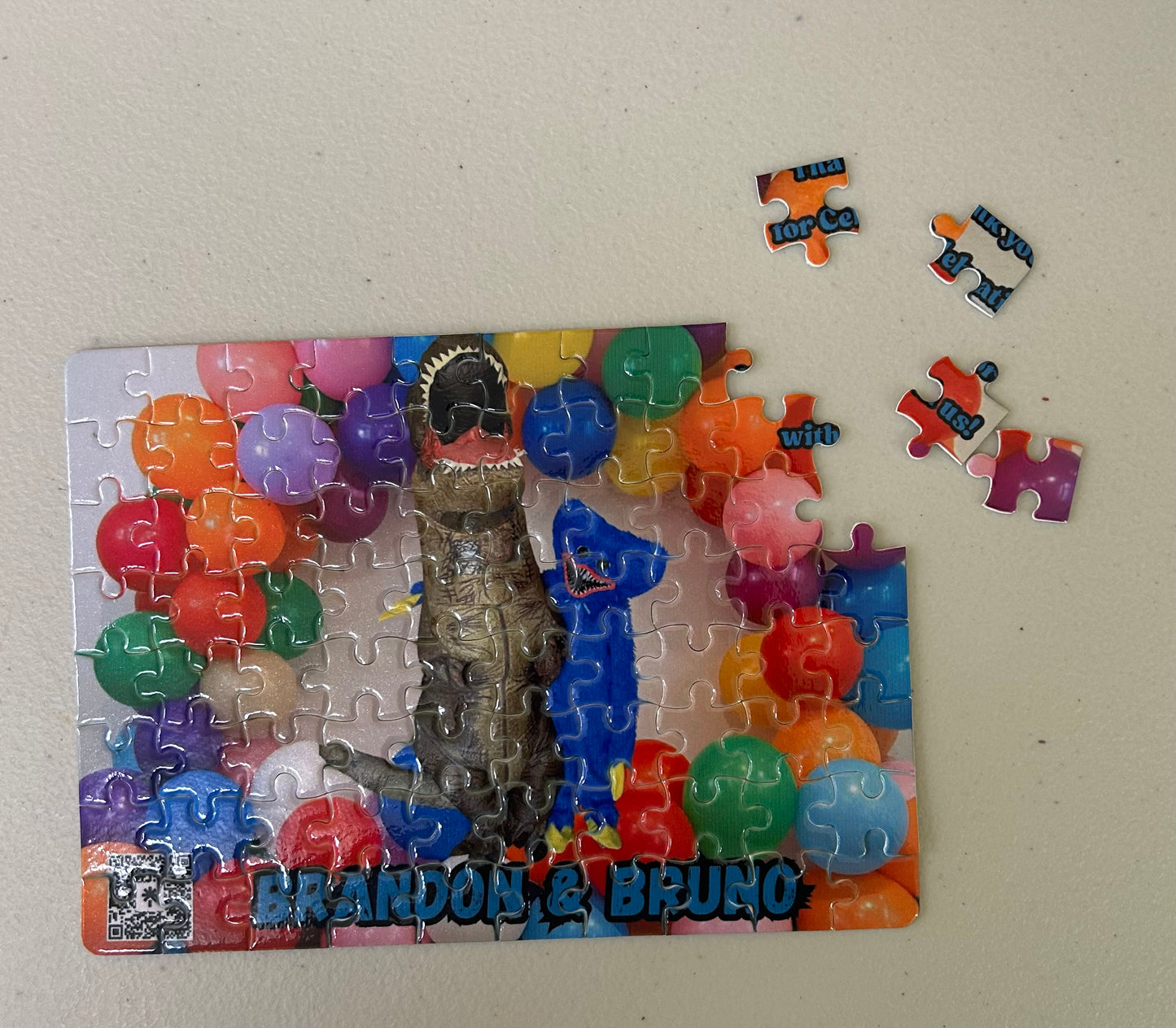 Personalized ornaments, puzzles and backpack tags.