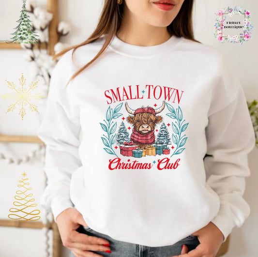 Small Town Highland cow Christmas Crewneck