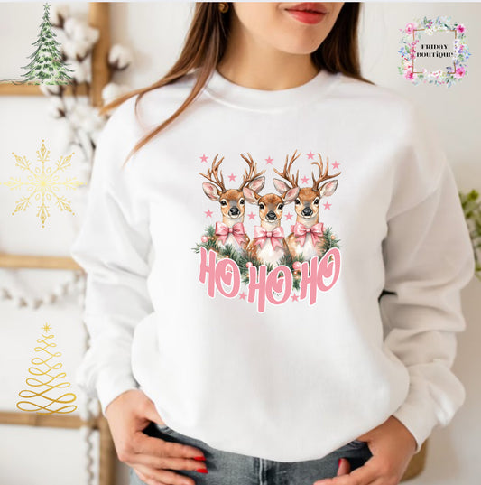 HOHOHO Reindeers pink coquette crewneck