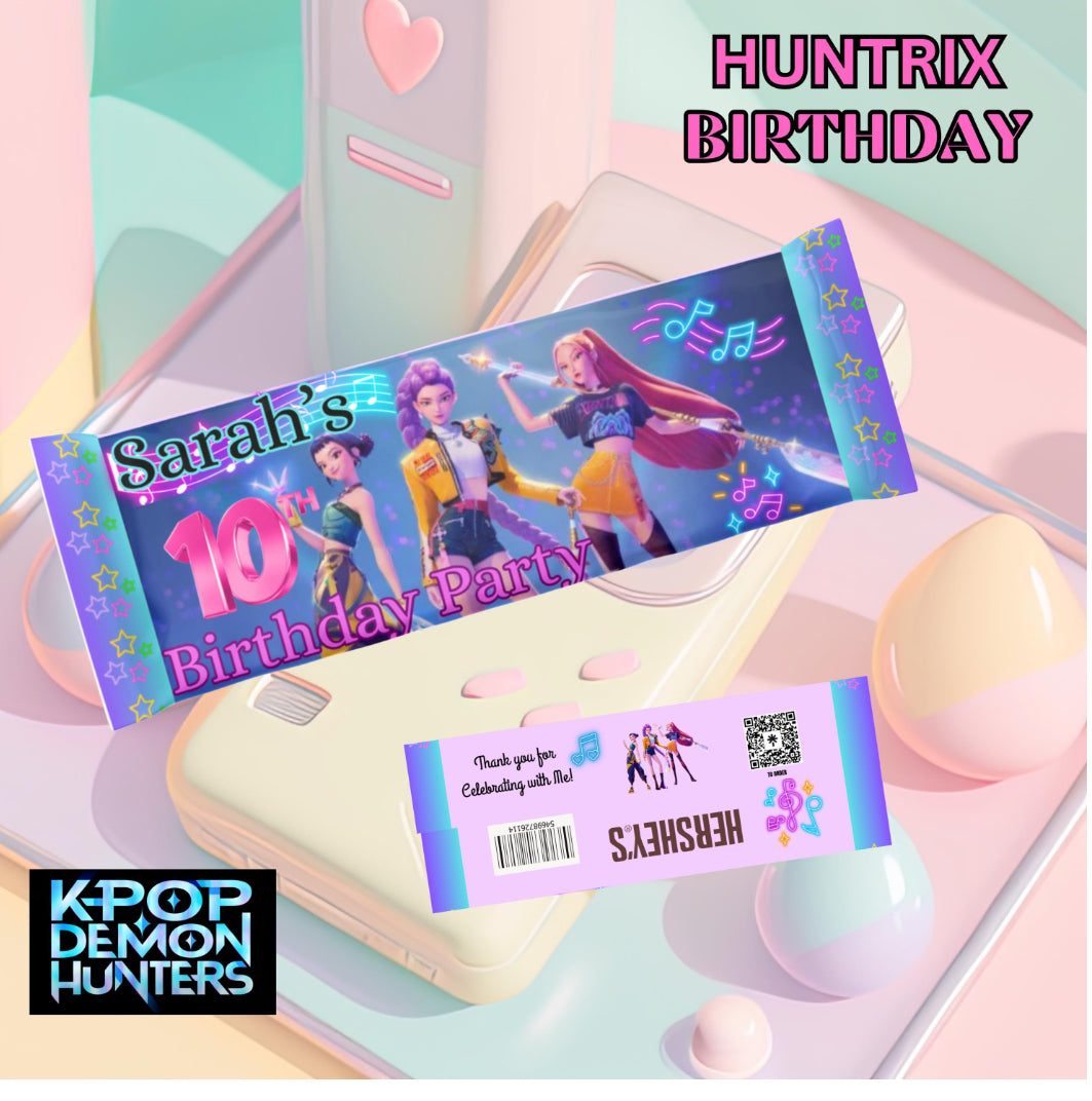 K-pop Demond Hunters theme party Chips bags and chocolate labels
