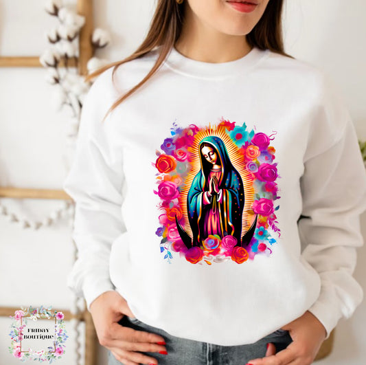 Roses virgen maria white crewneck