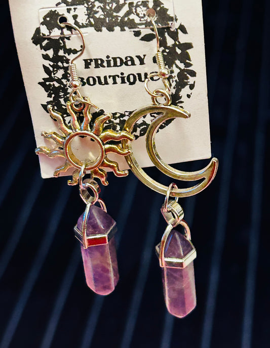 Sun and Moon Amethyst Earrings