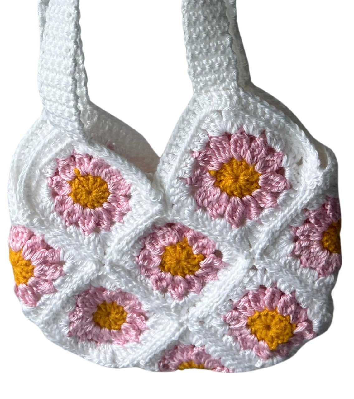 Handmade crochet pink flowers shoulder Bag